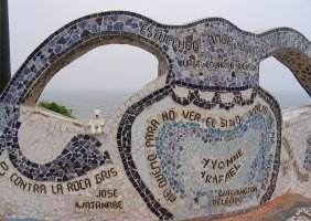 Paddy on Mosaic Wall by Kissing Statue, Lima, Peru