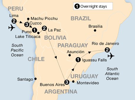 Map of South America Trip